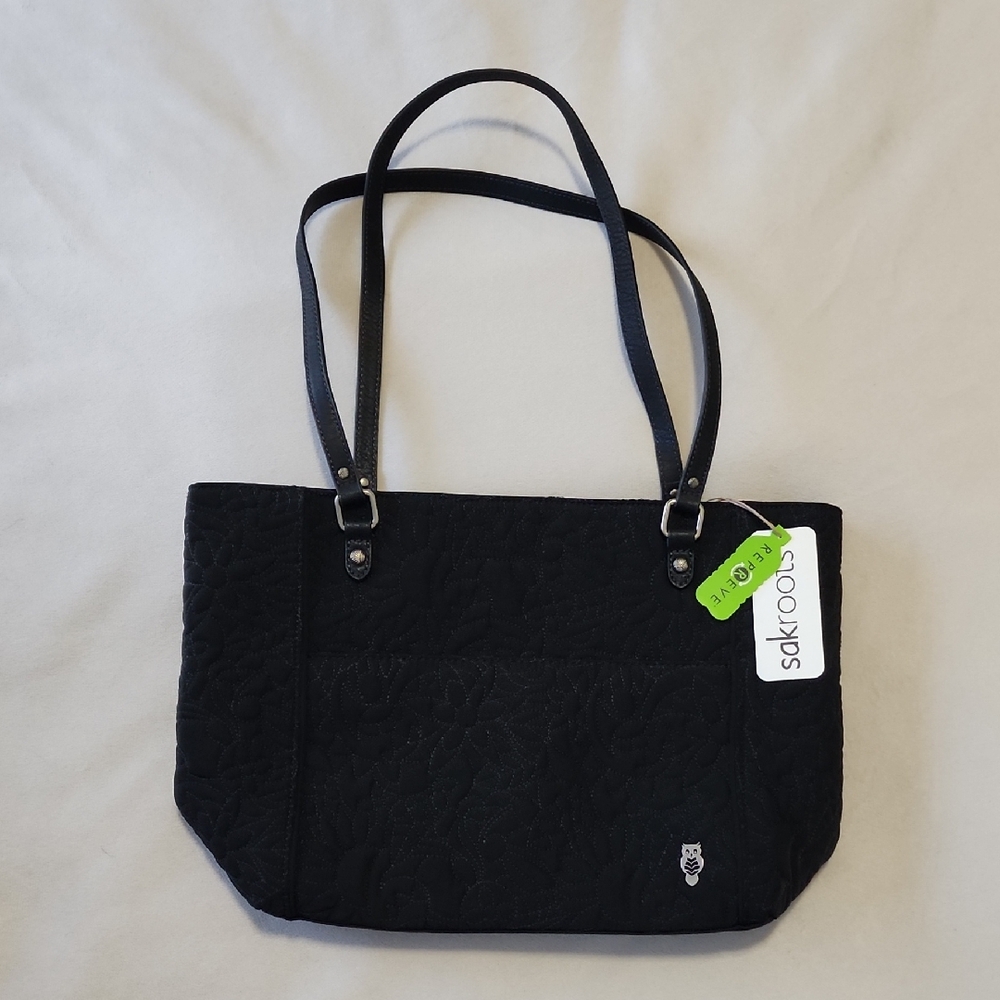 Sakroots Black Quilted Floral Tote with Long Straps